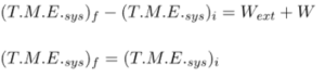 The equations in the image describe the principle of total mechanical energy (T.M.E.) in a system
