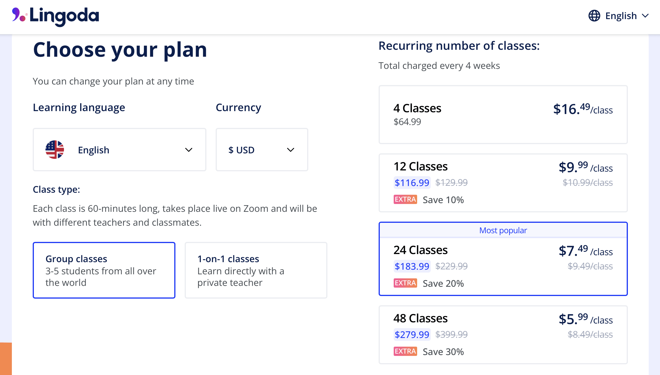 Lingoda Pricing