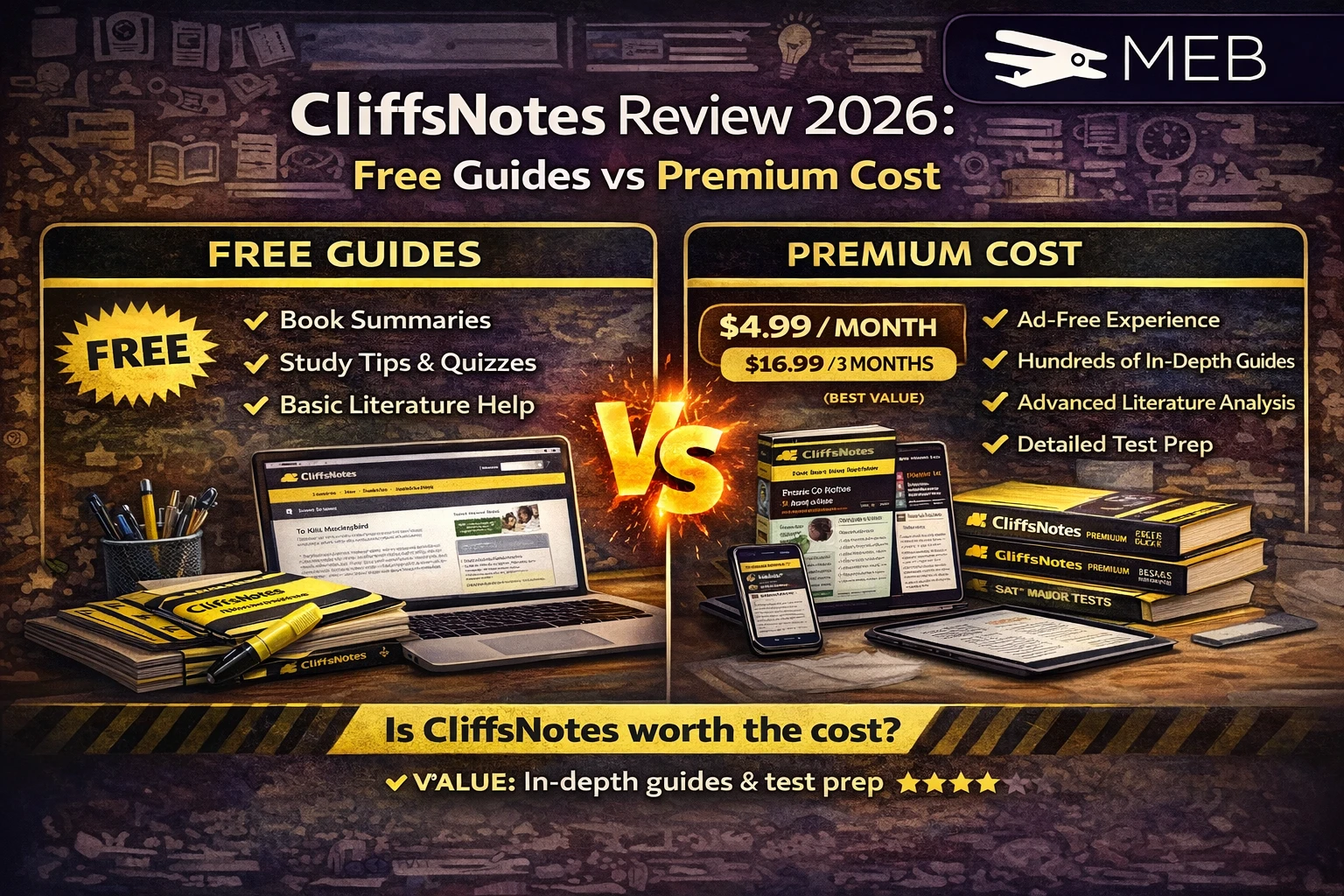 Image Shown: CliffsNotes Review 2026: Free Guides vs Premium Cost