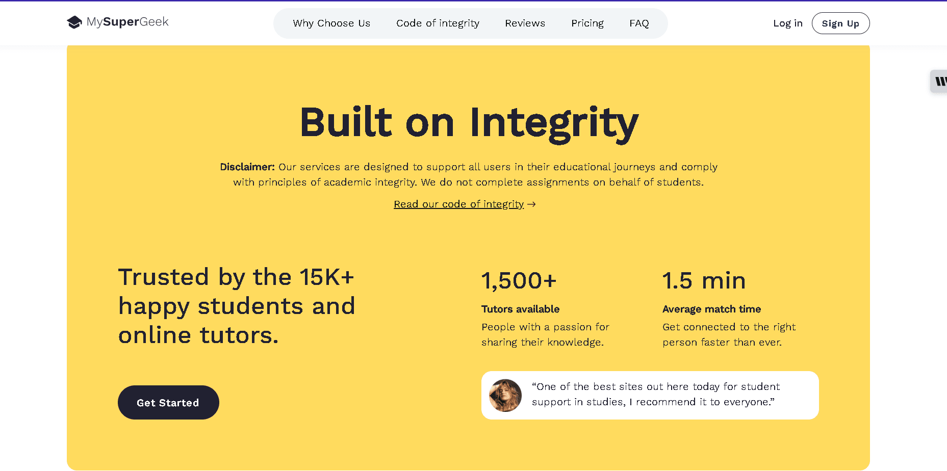 MySuperGeek tutor profiles page showing expert tutors available across multiple academic subjects