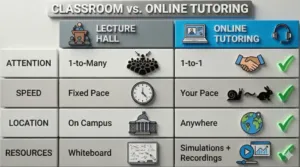 Image shown classroom vs. online tutoring
