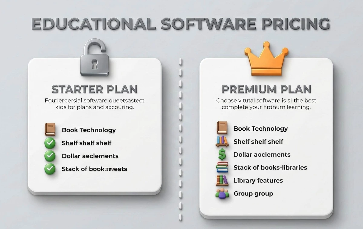 Comparison of Book Creator Free Starter plan (40 books) vs Premium plan ($13/month for 1000 books and unlimited libraries).