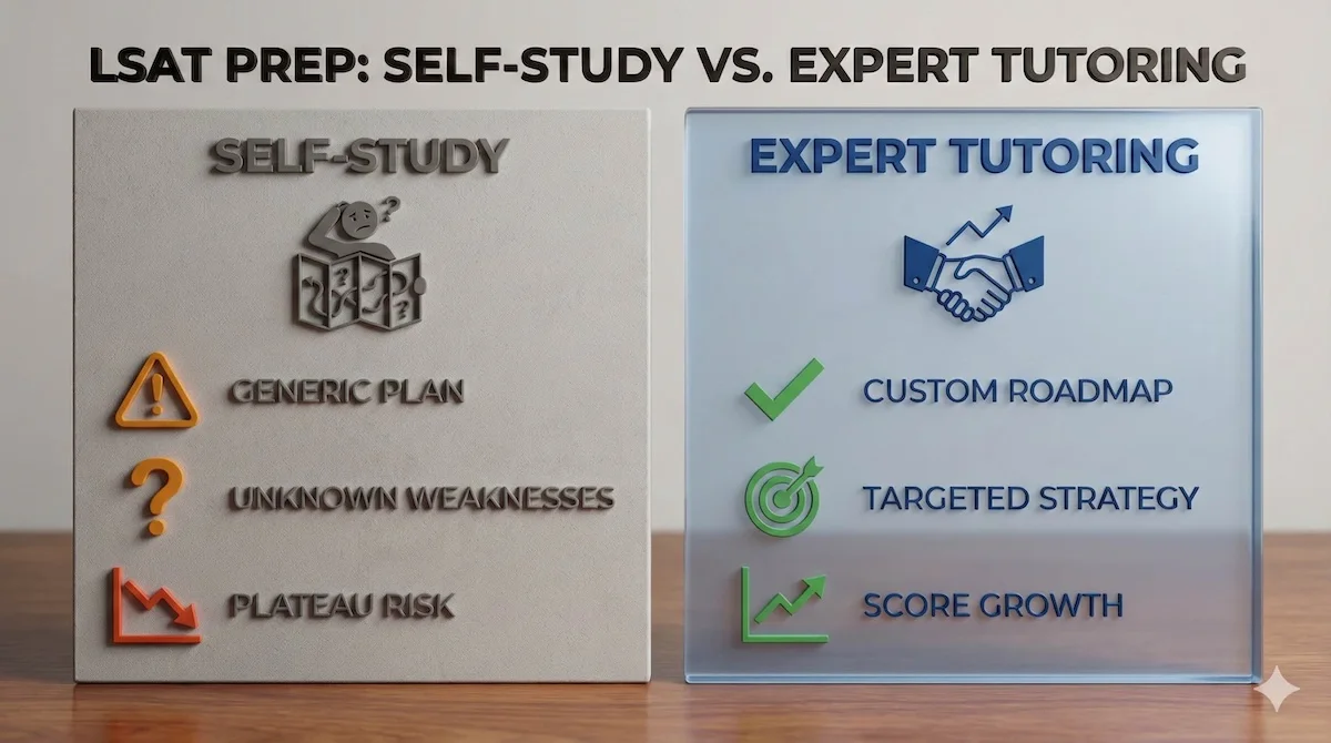 Comparison table showing the disadvantages of generic self-study versus the benefits of personalized LSAT tutoring strategies.
