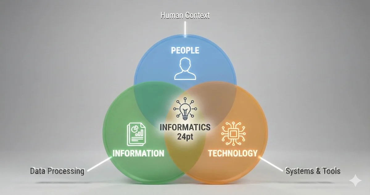 Venn diagram illustrating Informatics as the intersection of People, Information, and Technology systems.