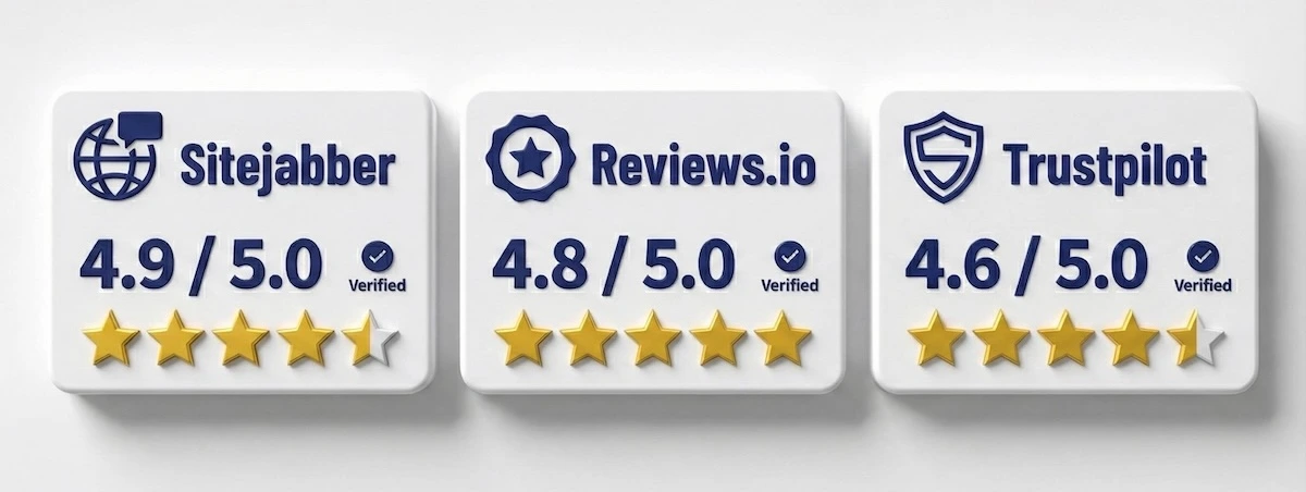 DoMyEssay review ratings summary showing 4.9 stars on Sitejabber, 4.8 on Reviews.io, and 4.6 on Trustpilot, indicating high student satisfaction.