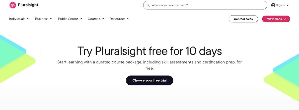 Pluralsight free trial page
