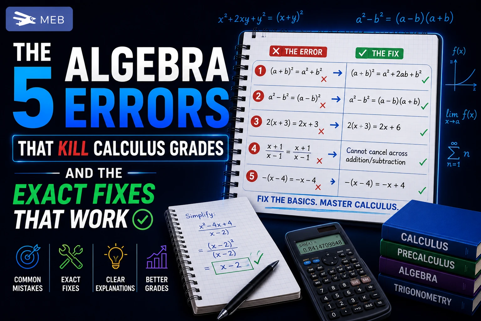 Image Shown: The 5 Algebra Errors That Kill Calculus Grades &mdash; and the Exact Fixes That Work