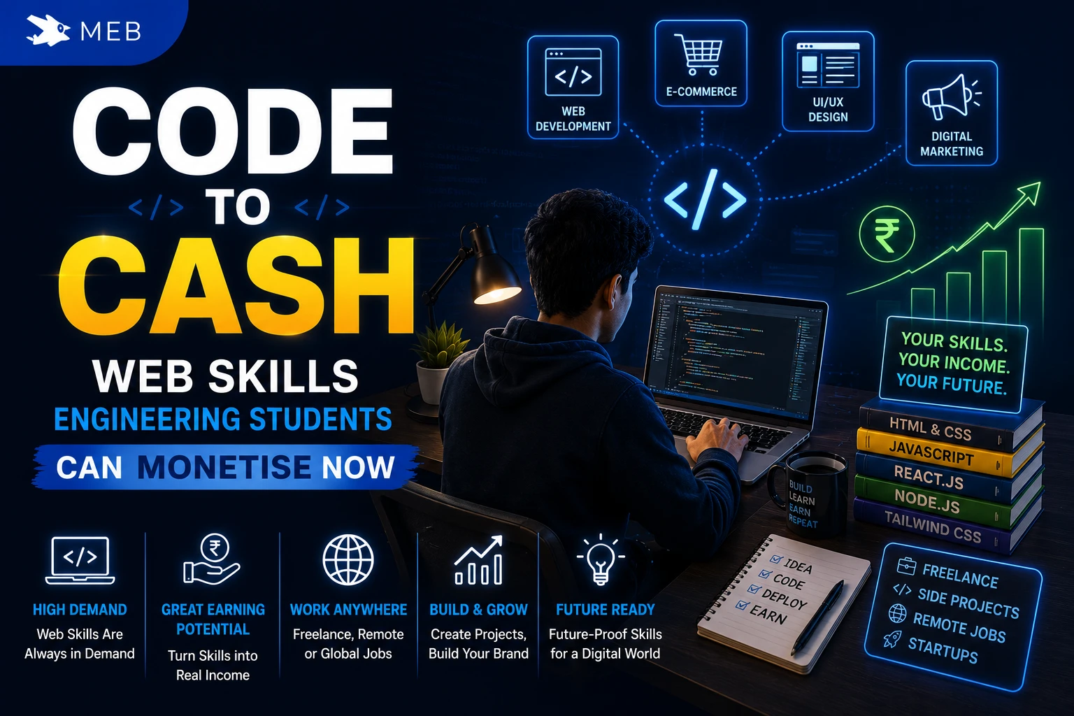 Image shown: Code to Cash Web Skills Engineering Students Can Monetise Now