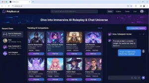Image shown: PolyBuzz AI chat-to-comics webtoon interface