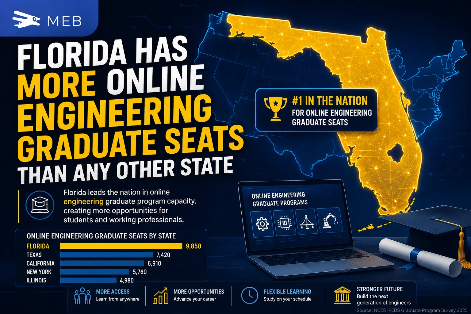 Image shown: Florida Has More Online Engineering Graduate Seats Than Any Other State