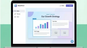 Image shown: Beautiful.ai Smart Slide Editor with Brand-Locked Design Controls.